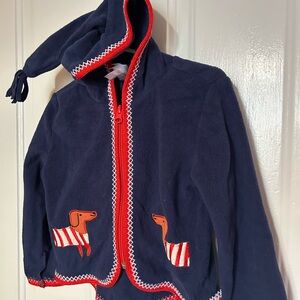 Hanna Andersson Fleece Navy and Red Kids Jacket with Dachshund Design